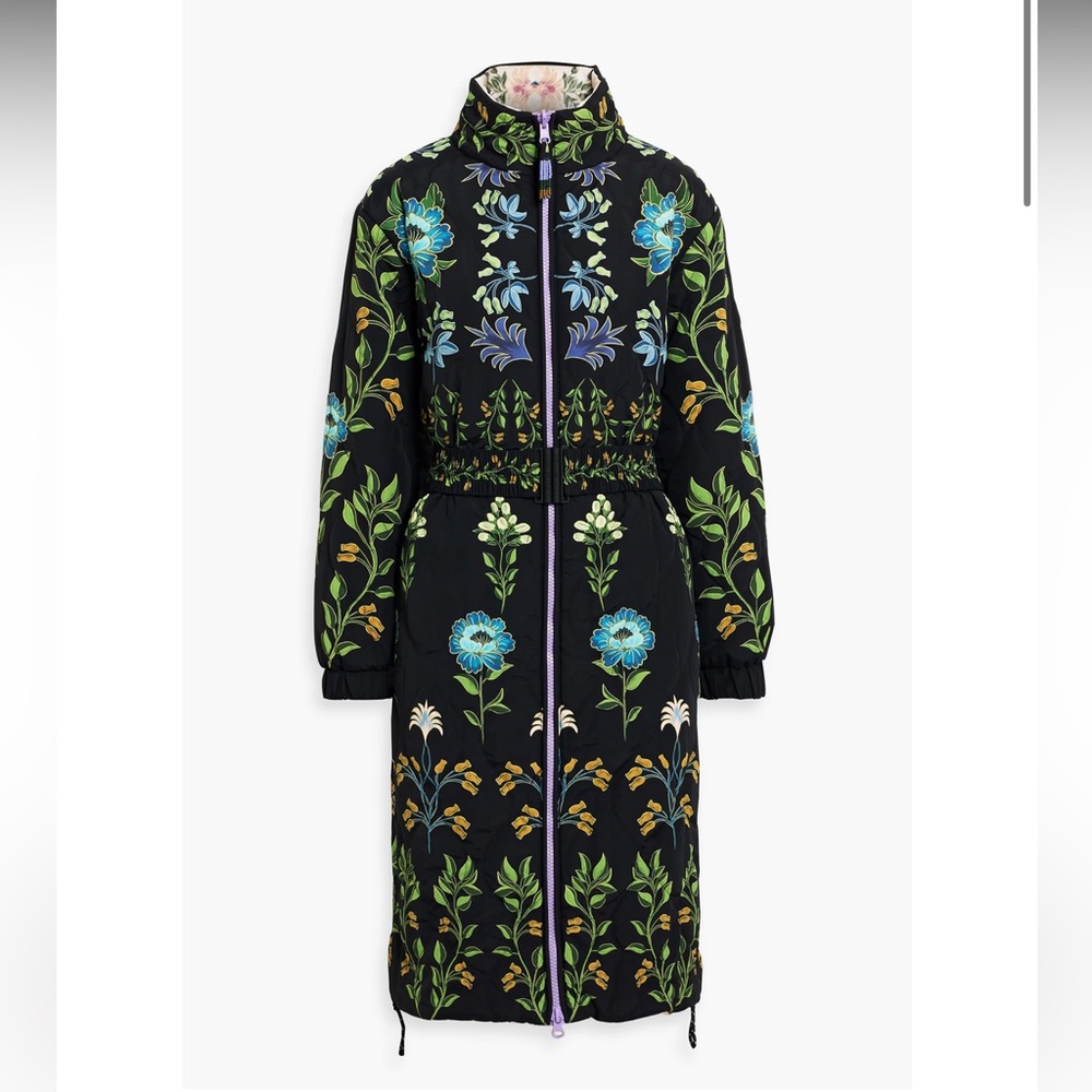 Farm rio reversible floral black white puffer quilted coat small